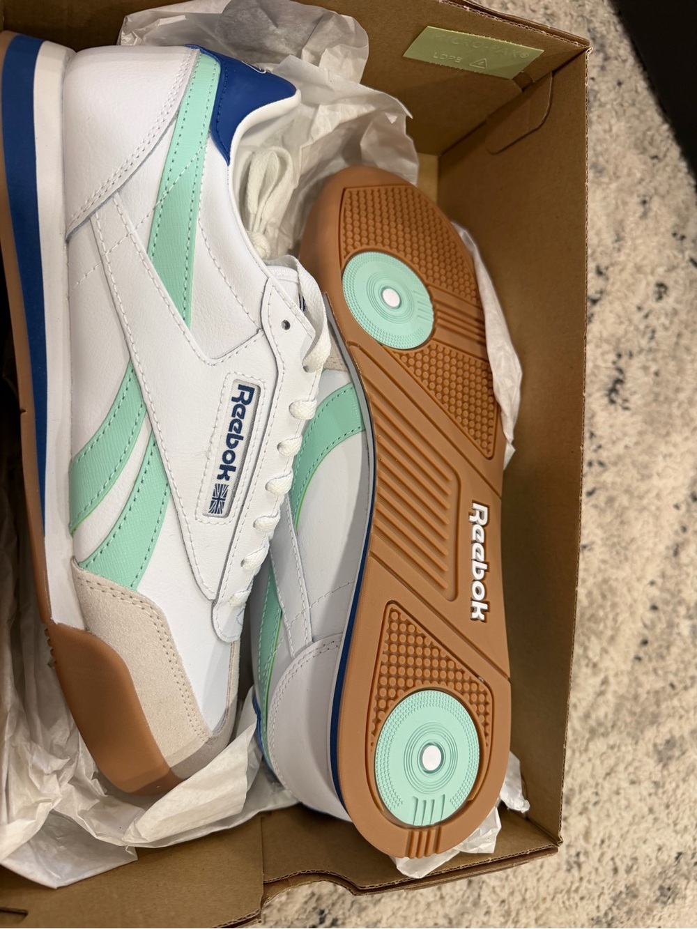 Reebok Classic Leather Sneakers in White & Mint